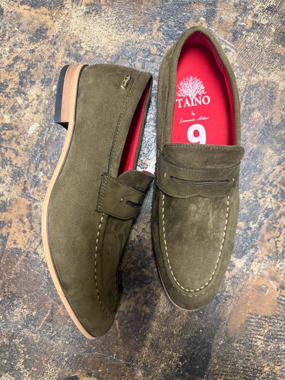 Taino by Fernando Aldar Men's Olive Green Suede Penny Loafers